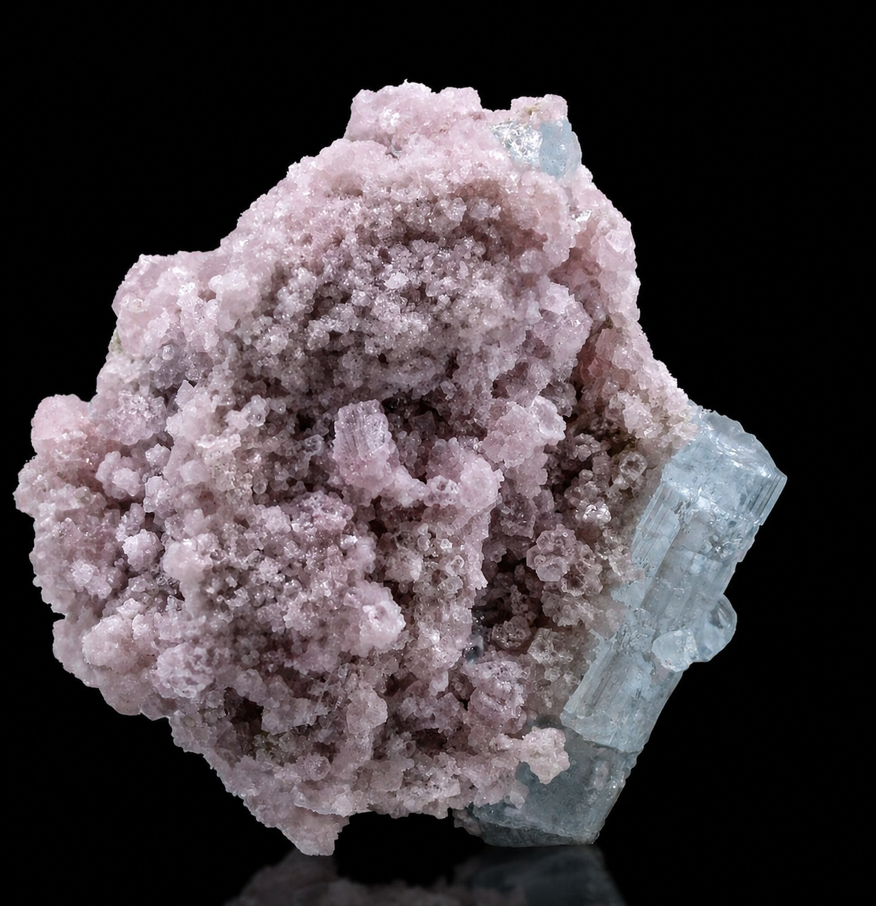 Blue Tourmaline Crystal in Lilac Lepidolite