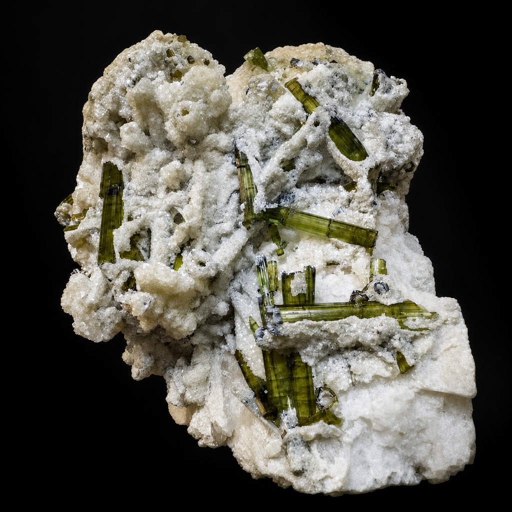 Green Tourmaline with Lepidolite & Quartz on Albite from Chhappu, Pakistan