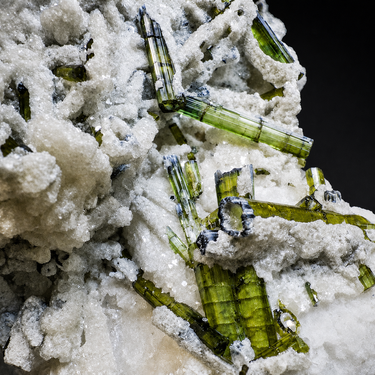 Green Tourmaline with Lepidolite & Quartz on Albite from Chhappu, Pakistan