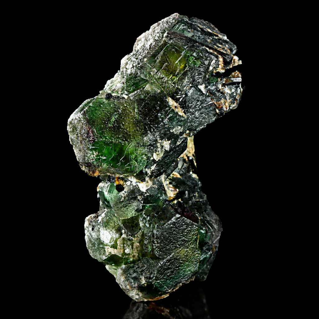 Green Fluorite with Schorl from Erongo Mountains, Namibia