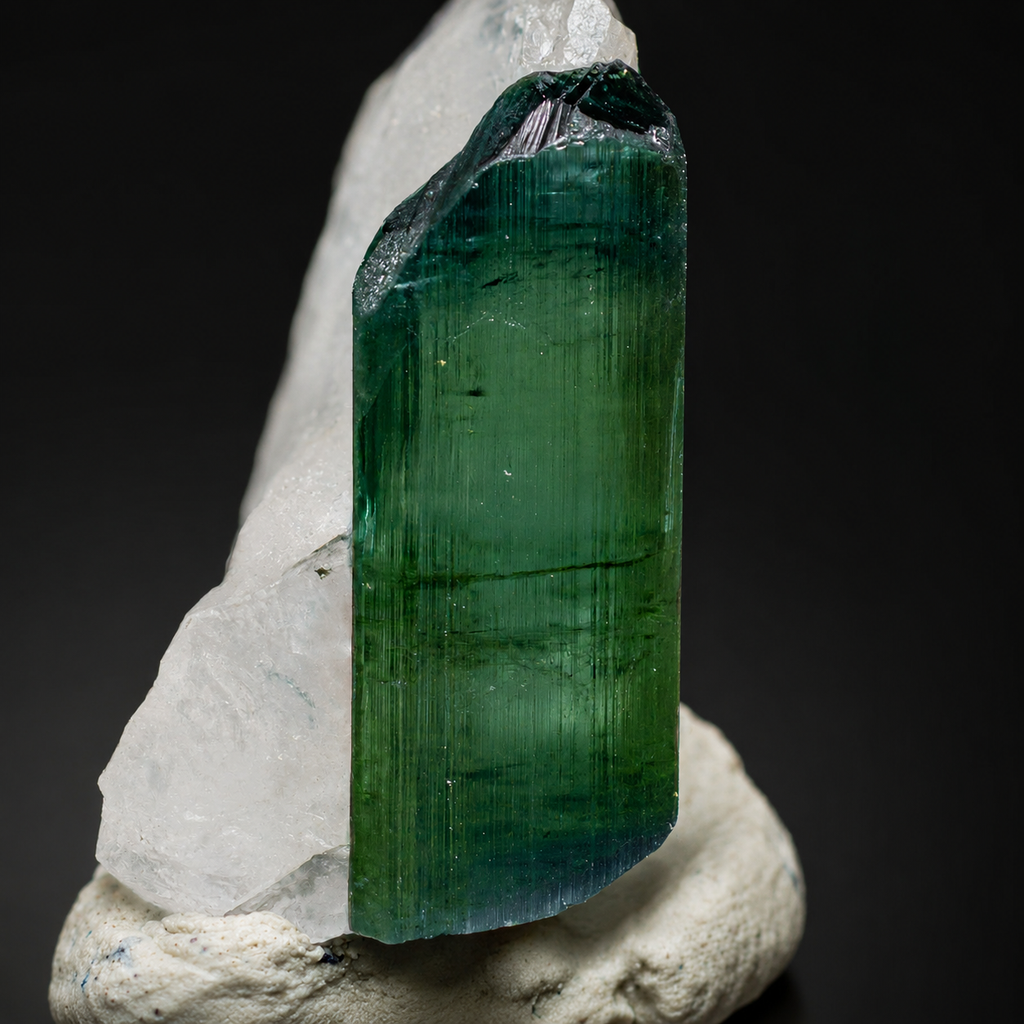Green Tourmaline with Quartz from Kunar, Afghanistan