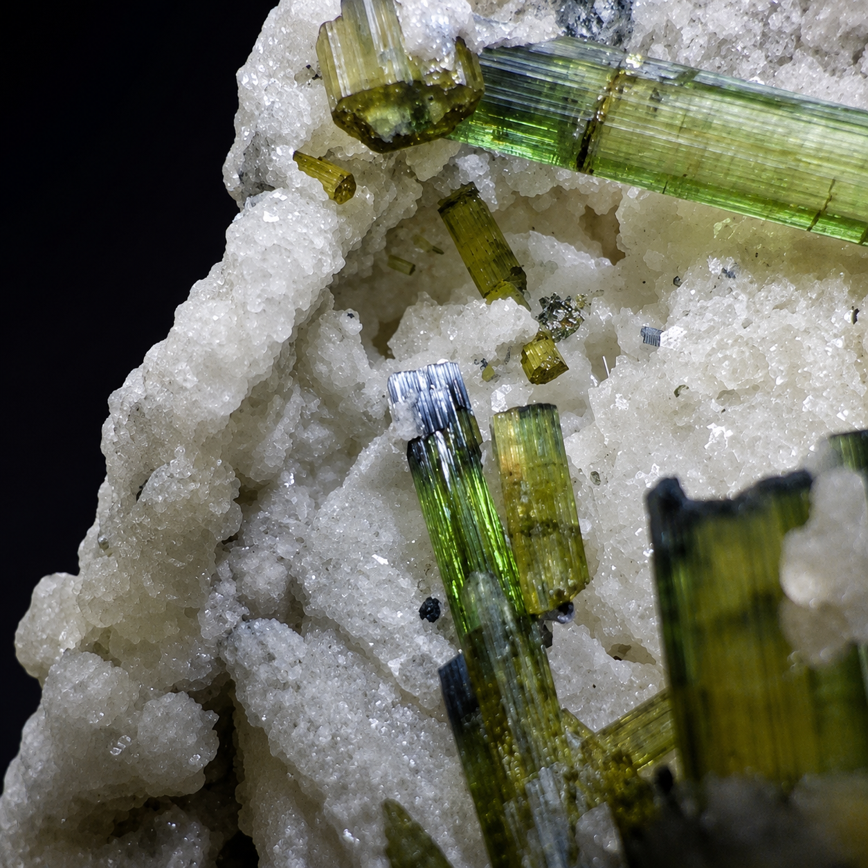 Green Tourmaline with Lepidolite & Quartz on Albite from Chhappu, Pakistan