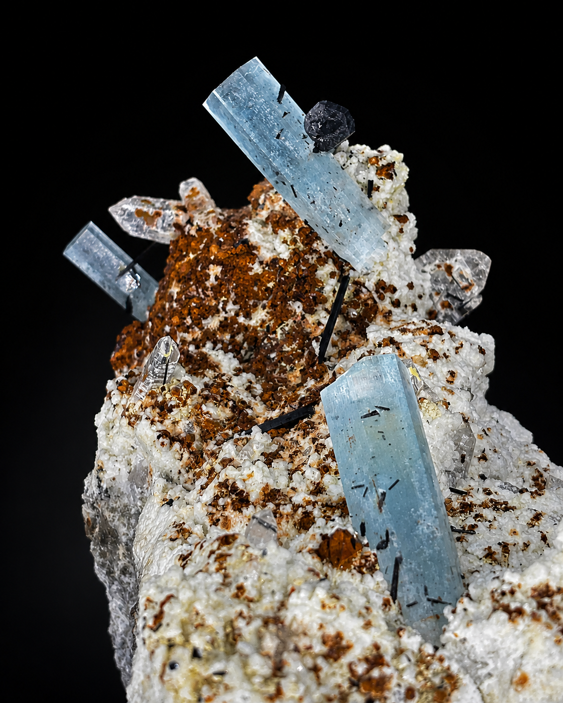 Gem-Clear Aquamarine Crystals on Microcline – Namibia Cabinet Specimen (10–12 cm)