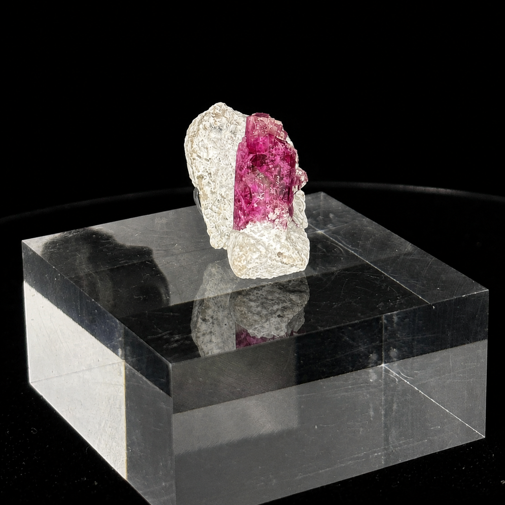 Title: Natural Red Beryl Crystal on White Matrix – Violet Claim, Wah Wah Mountains, Utah – Rare Thumbnail Mineral Specimen