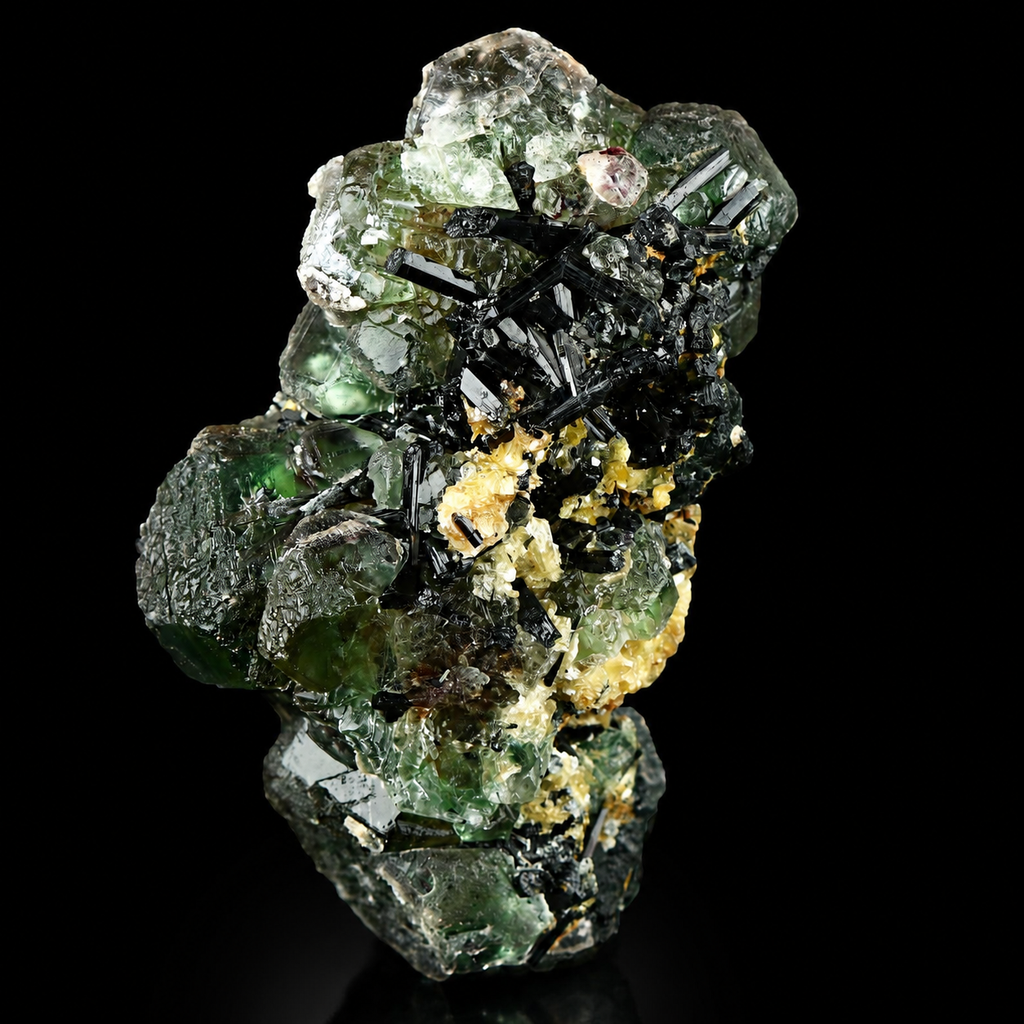 Green Fluorite with Schorl from Erongo Mountains, Namibia