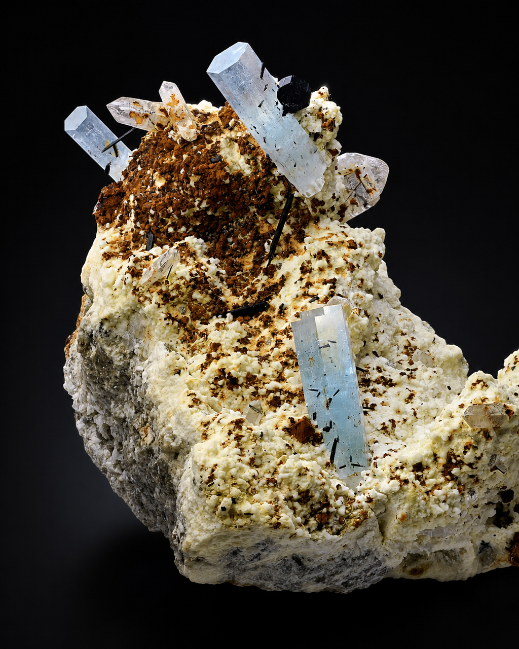 Gem-Clear Aquamarine Crystals on Microcline – Namibia Cabinet Specimen (10–12 cm)
