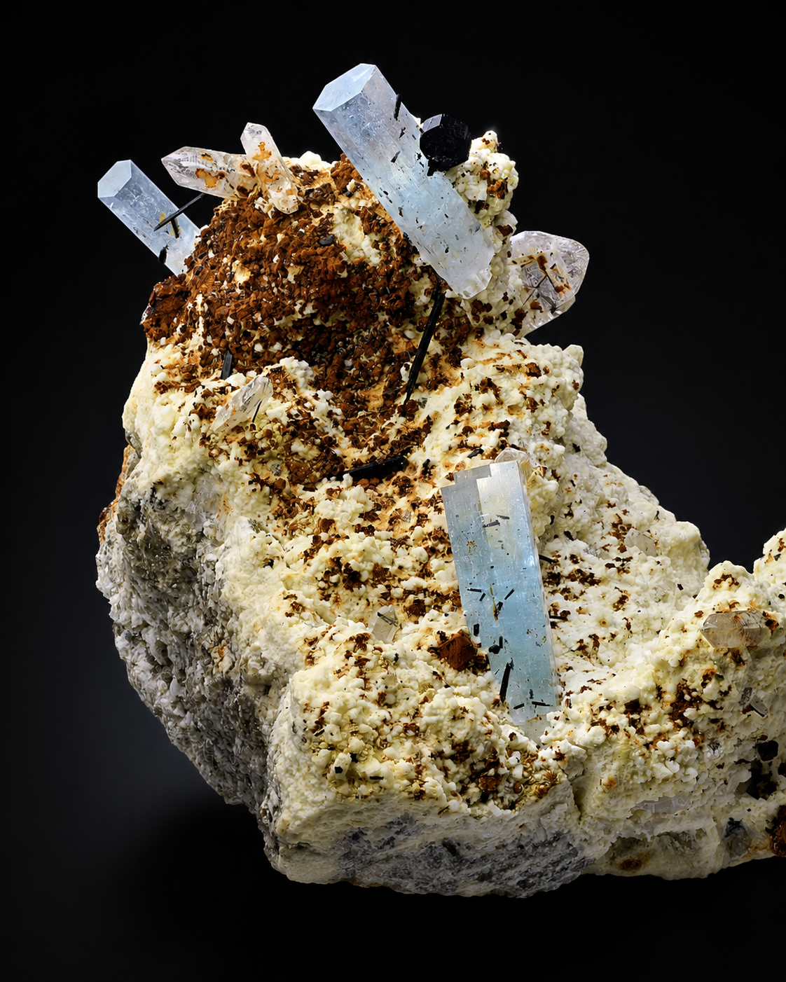 Gem-Clear Aquamarine Crystals on Microcline – Namibia Cabinet Specimen (10–12 cm)