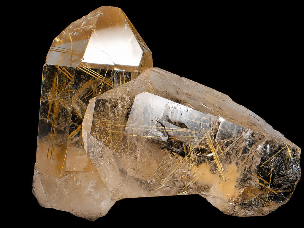 Golden Rutile in Quartz Crystal Cluster from Bahia, Brazil