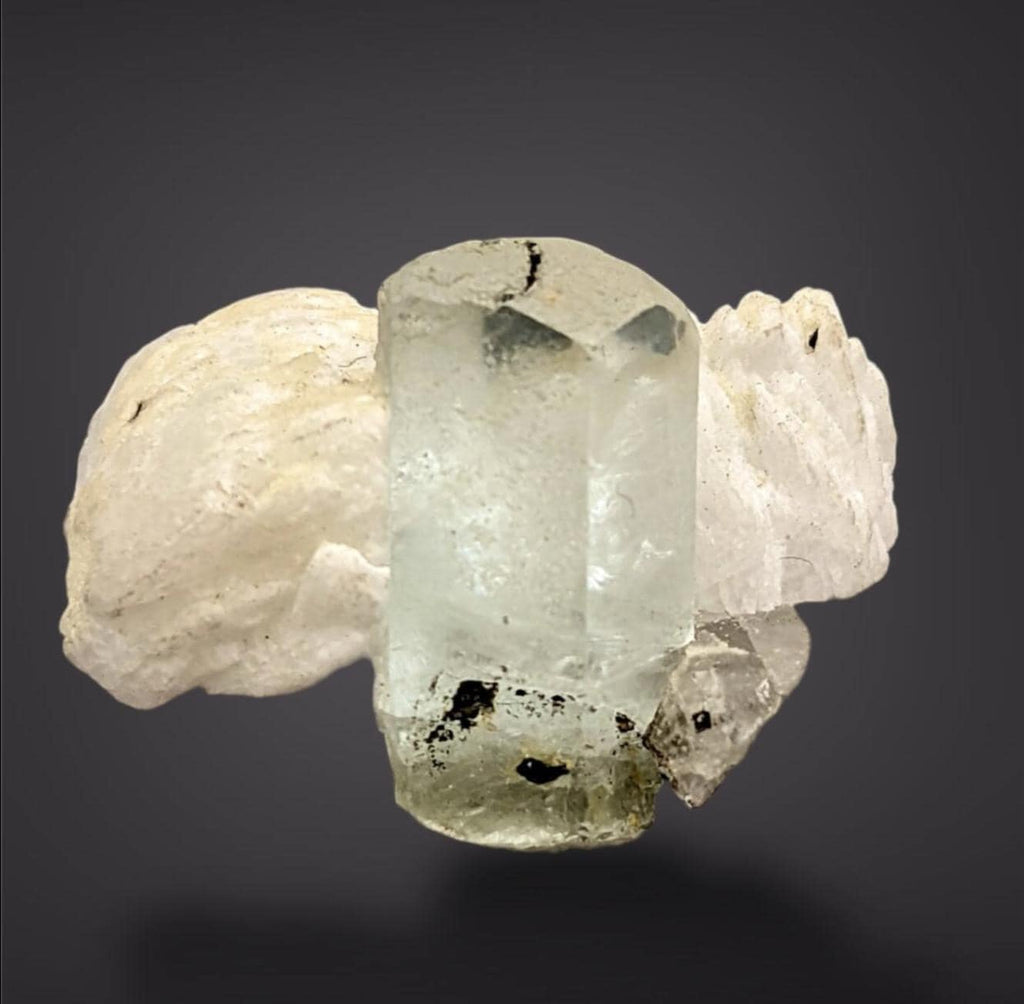 Gemmy Aquamarine Crystal on Cleavelandite | Skardu, Pakistan (Thumbnail 2.4 cm) | Terminated Beryl Specimen