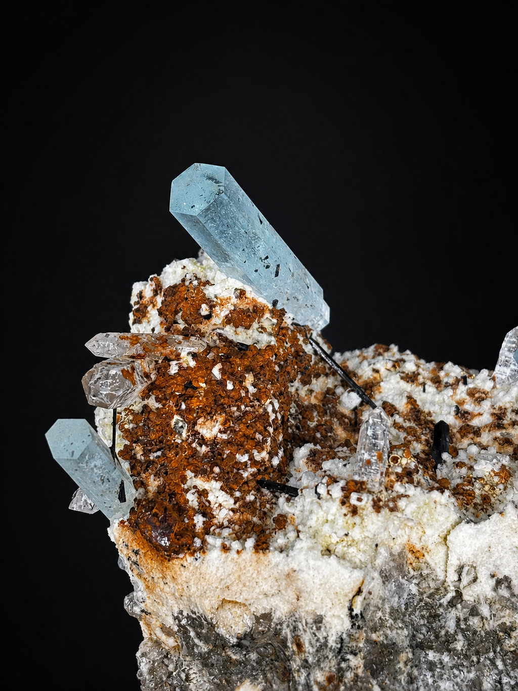 Gem-Clear Aquamarine Crystals on Microcline – Namibia Cabinet Specimen (10–12 cm)