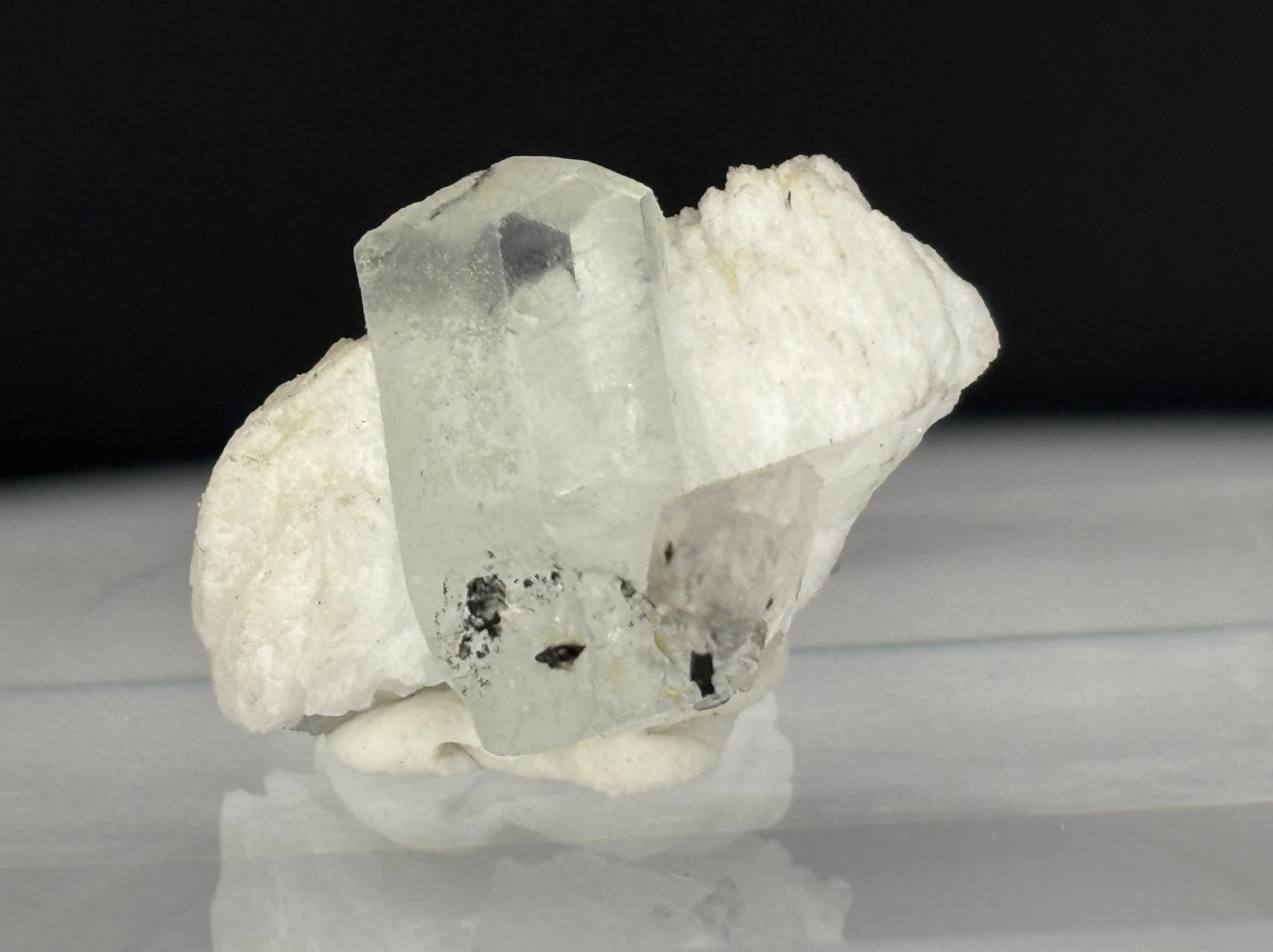 Gemmy Aquamarine Crystal on Cleavelandite | Skardu, Pakistan (Thumbnail 2.4 cm) | Terminated Beryl Specimen
